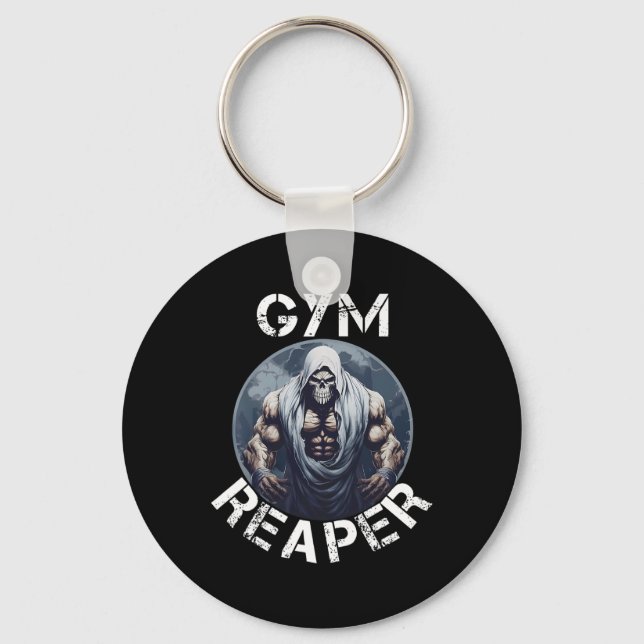 Gym Reaper Fitness Halloween Skeleton Workout Body Key Ring (Front)