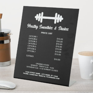 Gym smoothies & protein shake bar price list menu pedestal sign