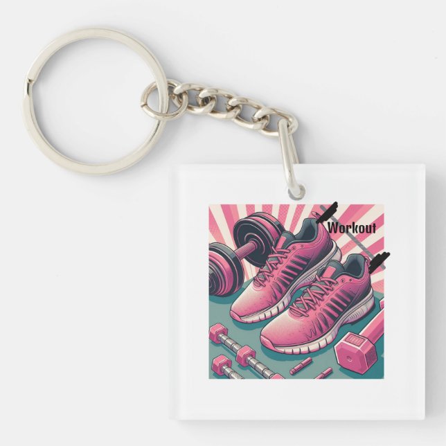 Gym Sneakers with Free Weights Workout Key Ring (Front)