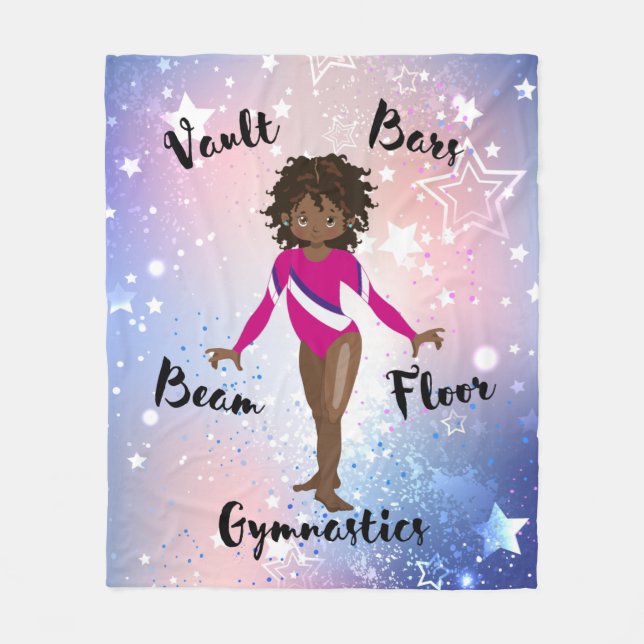 Gym Star African American, Brown Eyes, Pink Leo Fleece Blanket (Front)