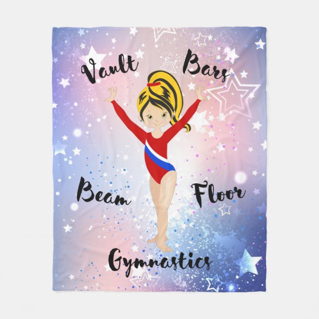 Gym Star Black / Blonde, Hazel Eyes, Red Leotard Fleece Blanket (Front)