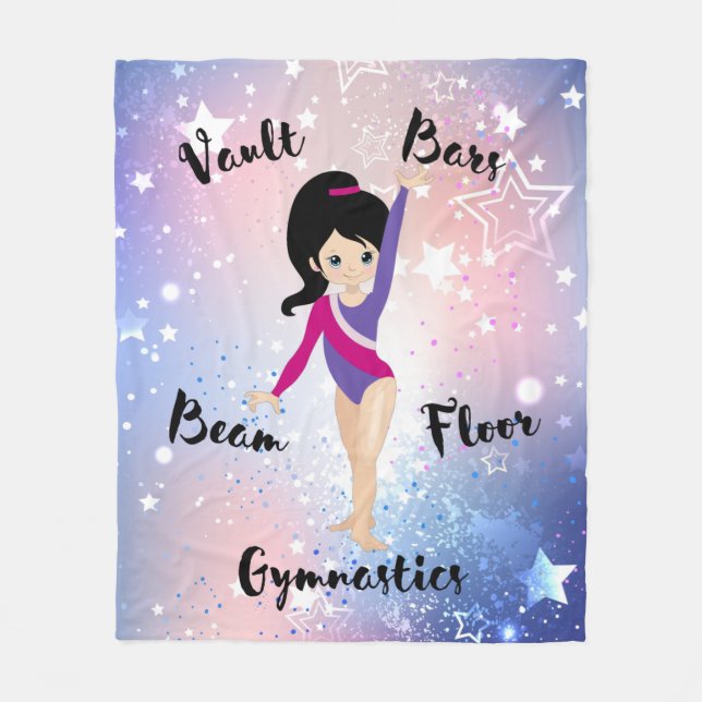Gym Star Black Hair, Blue Eyes, Purple Leotard Fleece Blanket (Front)