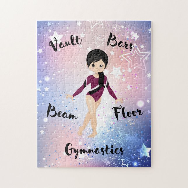 Gym Star Black Hair, Brown Eyes, Burgundy Leotard  Jigsaw Puzzle (Vertical)