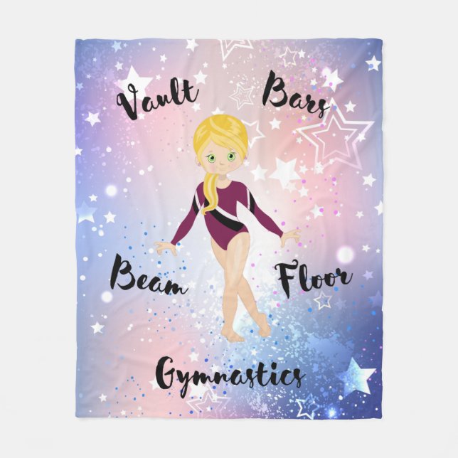 Gym Star Blonde, Green Eyes, Burgundy Leotard Fleece Blanket (Front)