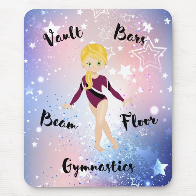 Gym Star Blonde, Green Eyes, Burgundy Leotard      Mouse Mat (Front)