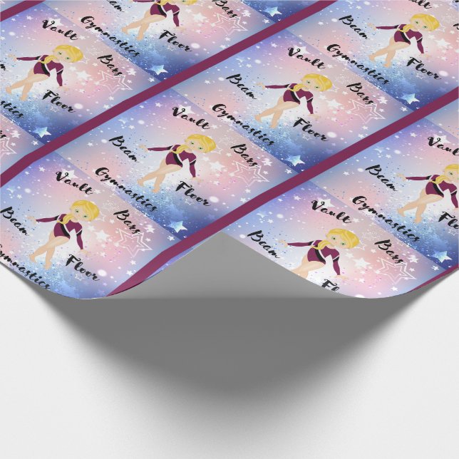 Gym Star Blonde, Green Eyes, Burgundy Leotard     Wrapping Paper (Corner)