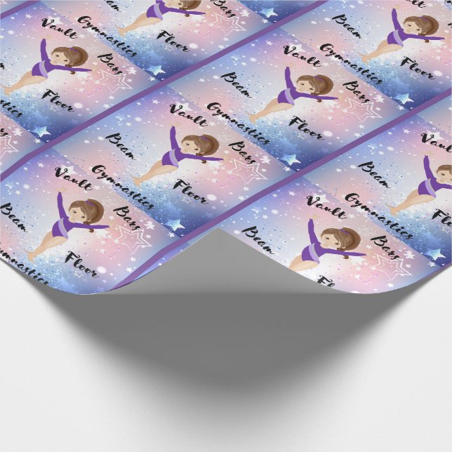 Gym Star Brunette, Brown Eyes, Purple Leotard     Wrapping Paper (Corner)