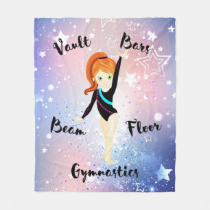 Gym Star Ginger Hair, Green Eyes, Black Leotard Fleece Blanket