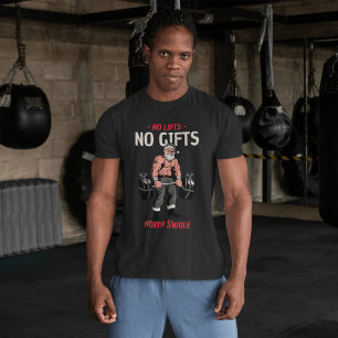 Gym Themed Swollen Santa Claus Lifting a Barbell T-Shirt