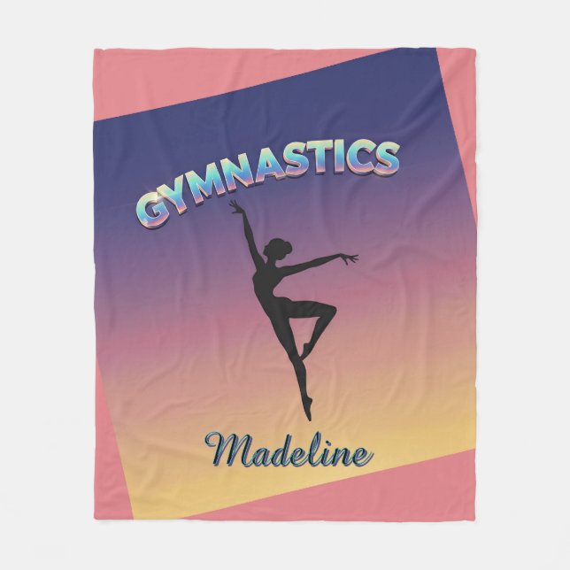 Gym Twist Ombre Gymnastics Silhouette Personalised Fleece Blanket (Front)