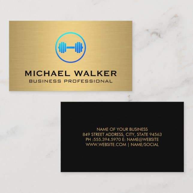 Gym Weight Logo | Gold Metallic Business Card (Front/Back)