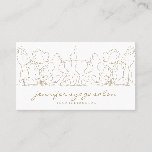 Gym Woman Yoga Figures Poses Gold Business Card (Front)