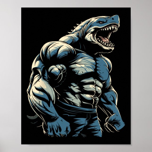 Gym Workout Bodybuilding Shark  Poster (Front)