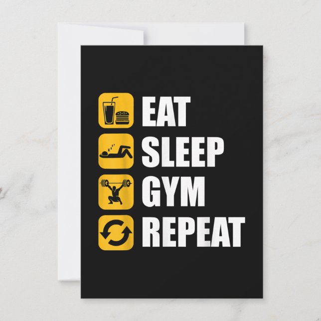 Gym Workout Motivational Quote Eat Sleep Gym Repea Invitation (Front)
