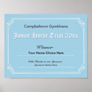 Gymkhana Horse Trials Winner's Certificate Poster