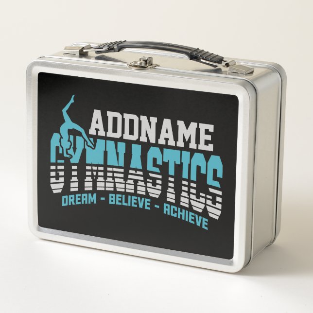 Gymnast ADD NAME Gymnastics Team Backbend Kickover Metal Lunch Box (Front)