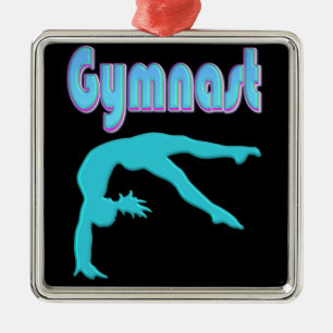 Gymnast Back Handspring Step Out Teal Metal Tree Decoration