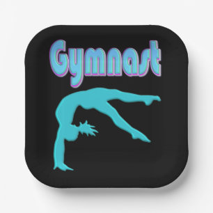 Gymnast Back Handspring Step Out Teal Paper Plate
