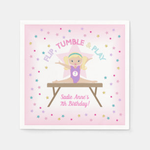 Gymnast Blonde Gymnastics Jump Birthday Party Napkin