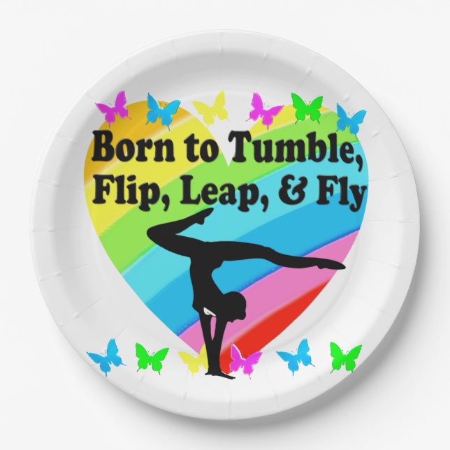 GYMNAST BORN TO TUMBLE AND FLY DESIGN PAPER PLATE (Front)