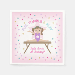 Gymnast Brown Hair Gymnastics Jump Birthday Party  Napkin