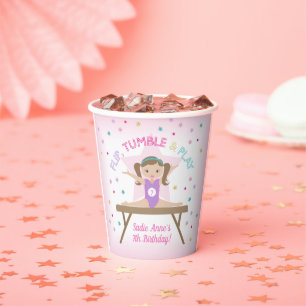 Gymnast Brown Hair Gymnastics Jump Birthday Party Paper Cups