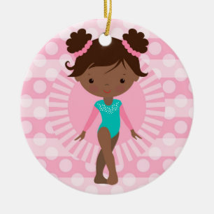 Gymnast - Cute Gymnastics African American Ceramic Tree Decoration