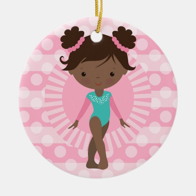 Gymnast - Cute Gymnastics African American Ceramic Tree Decoration (Front)