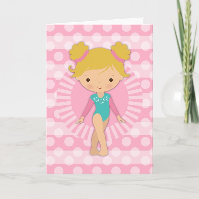 Gymnast - Cute Gymnastics Pink Aqua Blonde Card (Front)