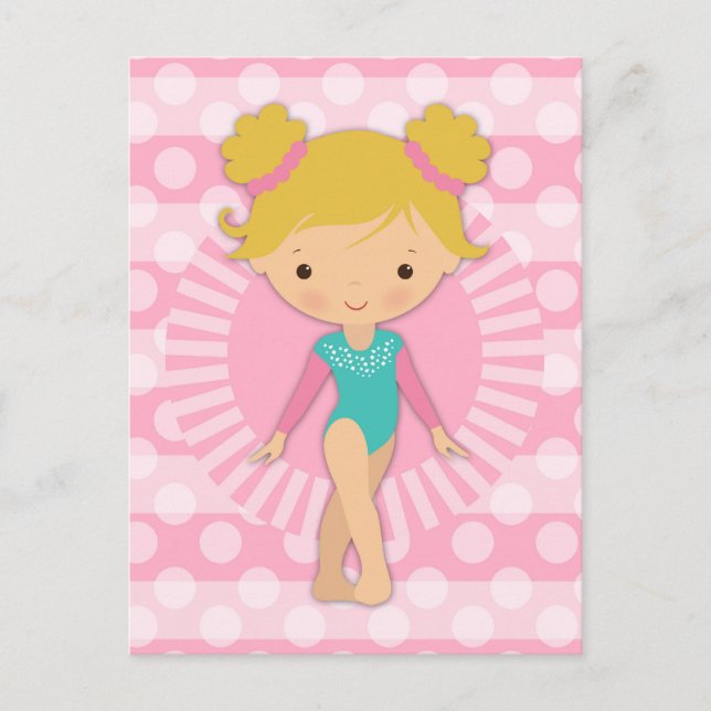 Gymnast - Cute Gymnastics Pink Aqua Blonde Postcard (Front)