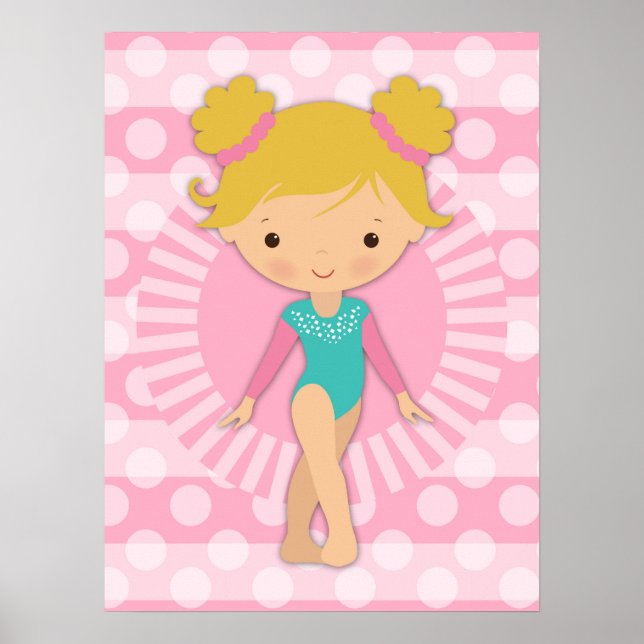 Gymnast - Cute Gymnastics Pink Aqua Blonde Poster (Front)