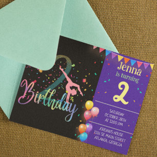 Gymnast cute kids birthday party colourful card