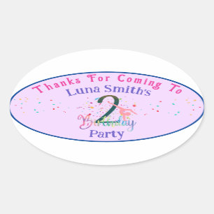 Gymnast cute kids birthday party colourful card oval sticker
