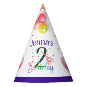 Gymnast cute kids birthday party colourful card party hat