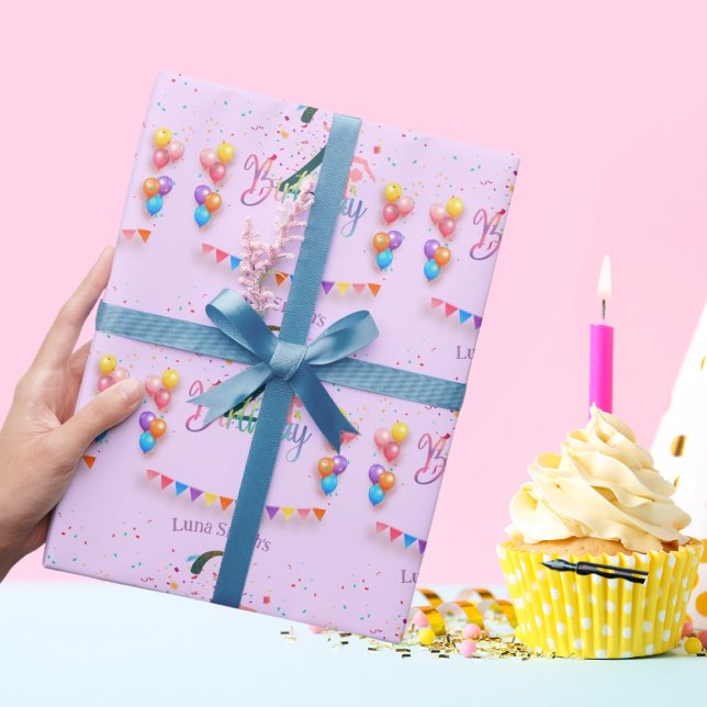 Gymnast cute kids birthday party colourful card wrapping paper (Creator Uploaded)
