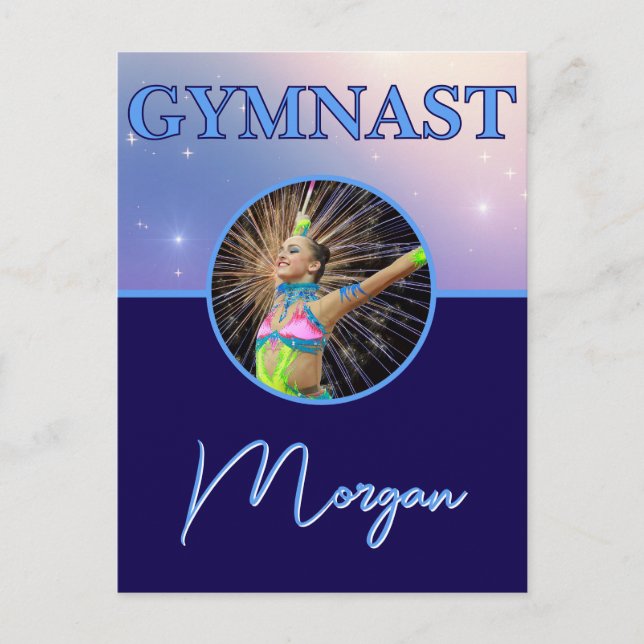 Gymnast Deep Royal Custom Photo and Name Postcard (Front)