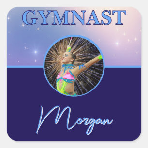 Gymnast Deep Royal Custom Photo and Name Square Sticker