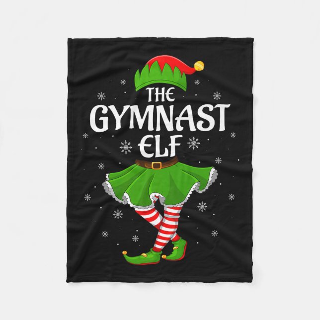 Gymnast Elf Christmas Family Girls Women Elf Squad Fleece Blanket (Front)