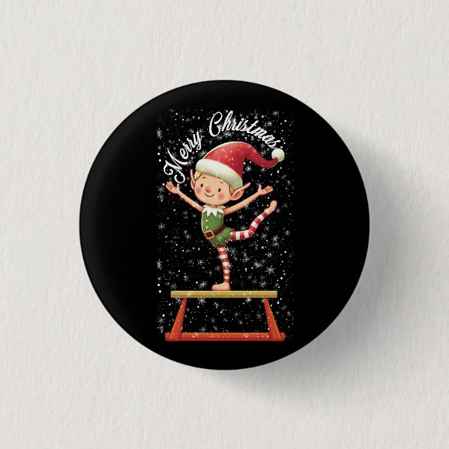 Gymnast Elf on Balance Beam   Xmas Gymnastics Chri 3 Cm Round Badge (Front)