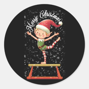 Gymnast Elf on Balance Beam   Xmas Gymnastics Chri Classic Round Sticker