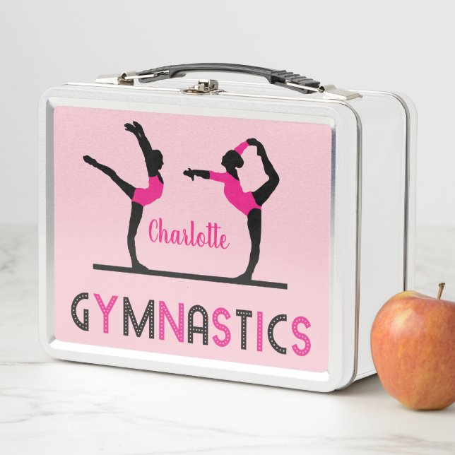 Gymnast Figures Cute Girls Gymnastics Personalised Metal Lunch Box (In Situ)