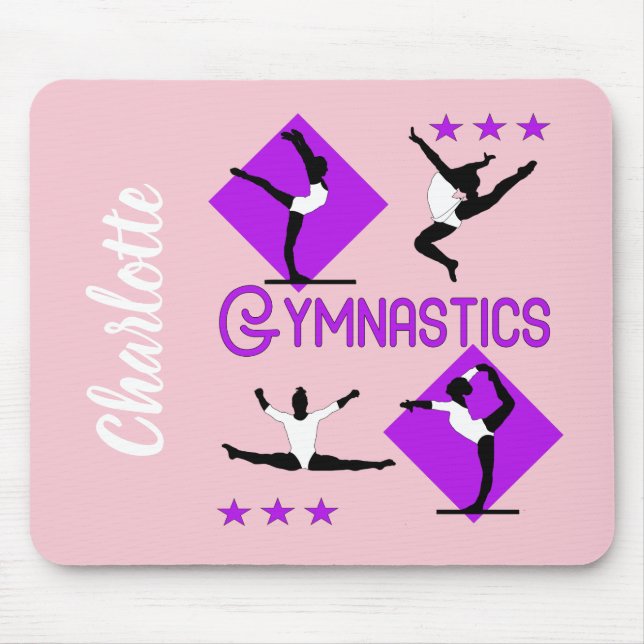 Gymnast Figures Cute Girls Gymnastics Personalised Mouse Mat (Front)