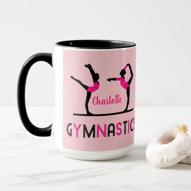 Gymnast Figures Cute Girls Gymnastics Personalised Mug (With Donut)