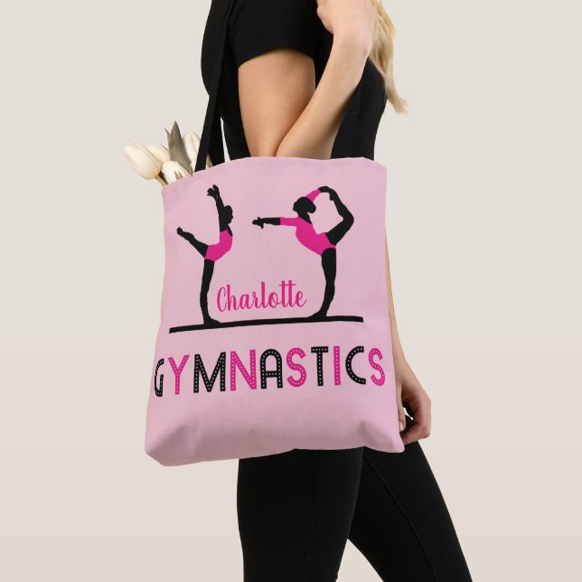 Gymnast Figures Cute Girls Gymnastics Personalised Tote Bag (Close Up)