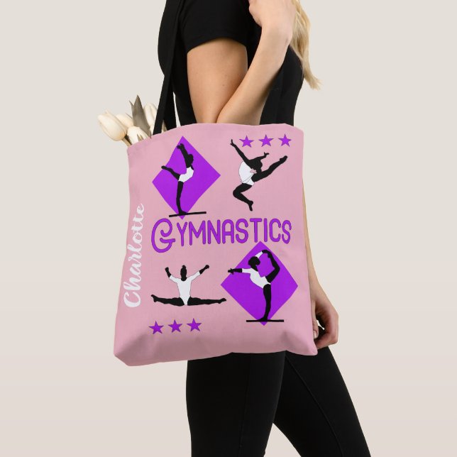Gymnast Figures Cute Girls Gymnastics Personalised Tote Bag (Close Up)