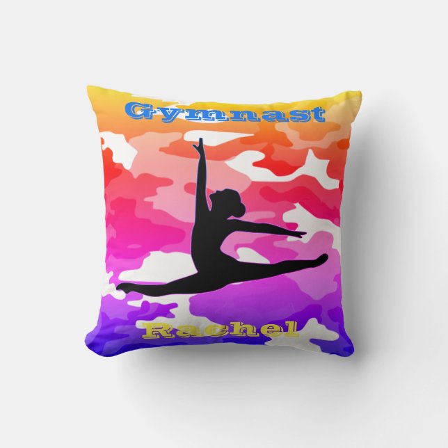 Gymnast Floor Beam Vault Bars Rainbow Camouflage Cushion (Front)