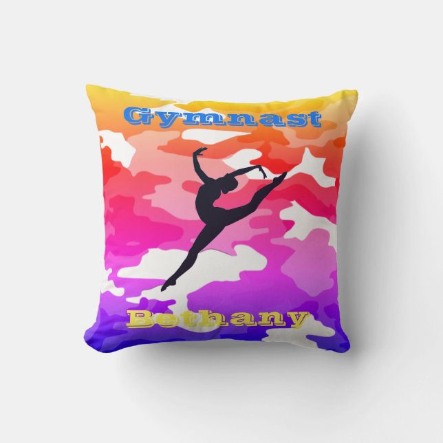 Gymnast Floor Beam Vault Bars Rainbow Camouflage Cushion (Front)