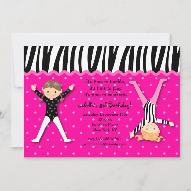 Gymnast Gymnastic Birthday Party Invitations (Front)