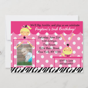 Gymnast Gymnastics Birthday Party Invitation Zebra