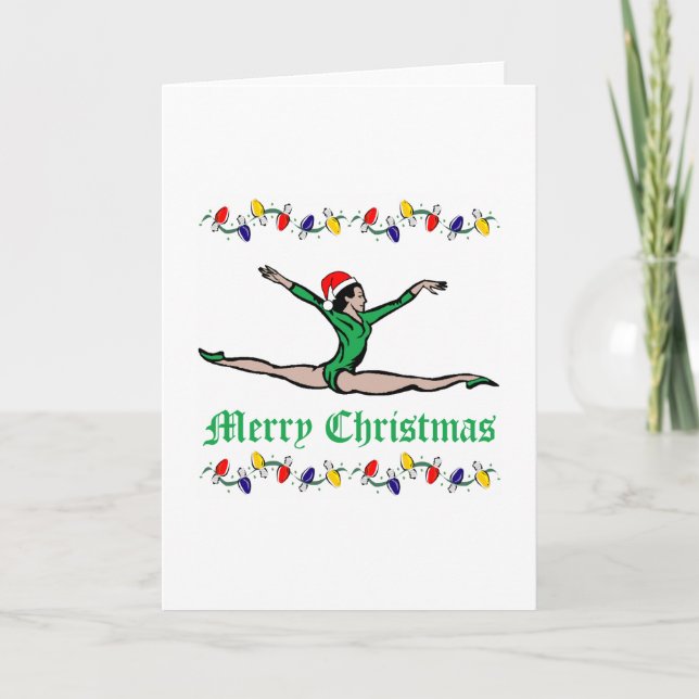 Gymnast Merry Christmas lights Holiday Card (Front)